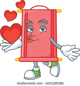 Funny Face chinese red scroll cartoon character holding a heart