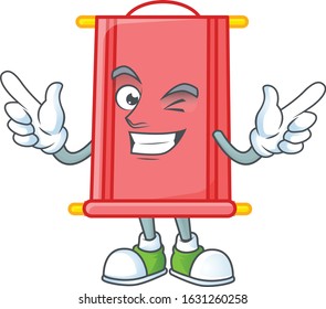 Funny face chinese red scroll cartoon character style with Wink eye