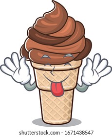 Funny face chocolate ice cream mascot design style with tongue out