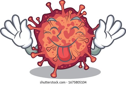 Funny face contagious corona virus mascot design style with tongue out