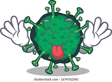 Funny face coronavirus mascot design style with tongue out 