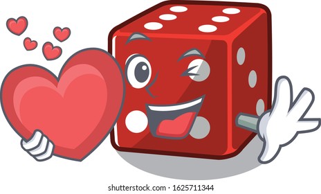 Funny Face dice cartoon character holding a heart