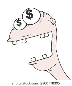 Funny face with dollar eyes draw