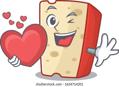 Funny Face dutch cheese cartoon character holding a heart