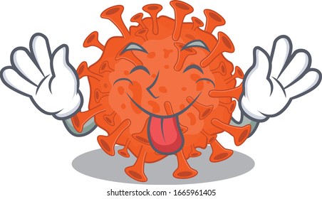 Funny face electron microscopy coronavirus mascot design style with tongue out