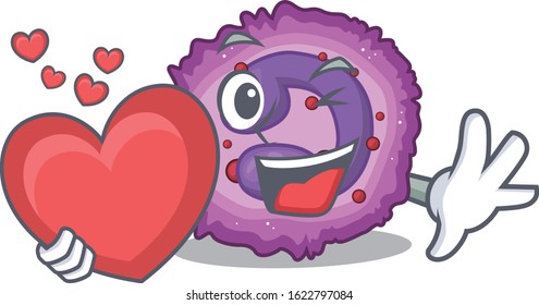 Funny Face eosinophil cell cartoon character holding a heart