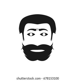 Funny face expression in silhouette with beard and mustache.Cartoon vector scary face of man.