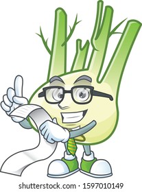 Funny face fennel cartoon with menu ready to serve
