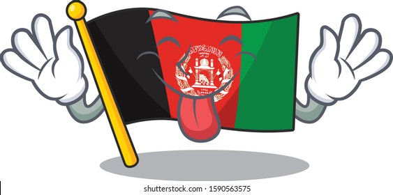 Funny face flag afghanistan Scroll mascot design with Tongue out