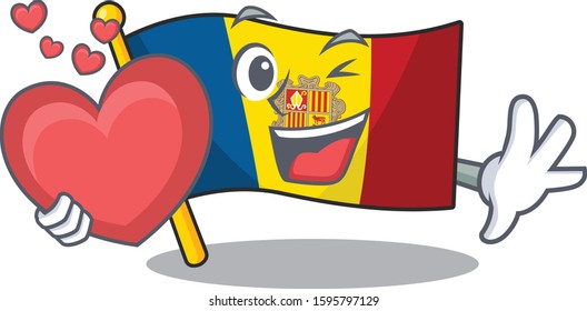 Funny Face flag andorra Scroll cartoon character With heart