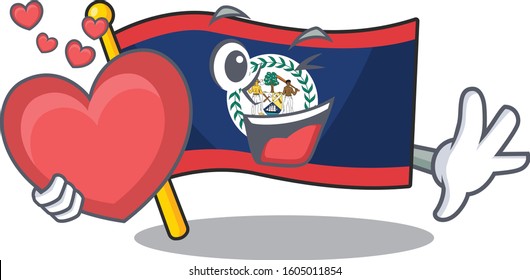 Funny Face flag belize cartoon character holding a heart