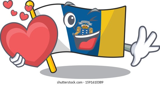 Funny Face flag canary island Scroll cartoon character With heart
