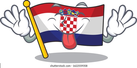Funny face flag croatia Scroll mascot design with Tongue out