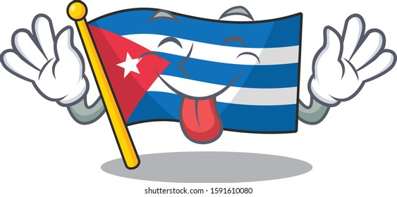 Funny face flag cuba Scroll mascot design with Tongue out