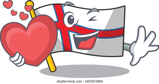 Funny Face flag faroe island Scroll cartoon character With heart