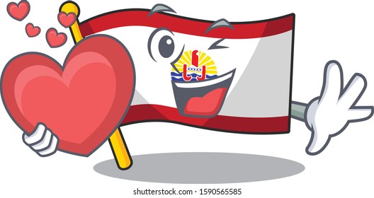 Funny Face flag french polynesia Scroll cartoon character With heart