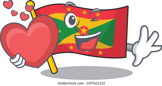 Funny Face flag grenada Scroll cartoon character With heart