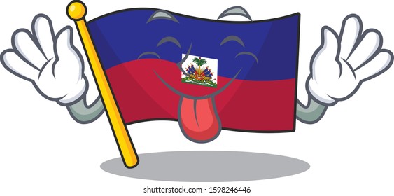 Funny face flag haiti Scroll mascot design with Tongue out