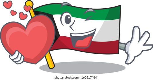 Funny Face flag kuwait cartoon character holding a heart
