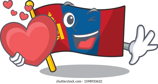 Funny Face flag mongolia Scroll cartoon character With heart