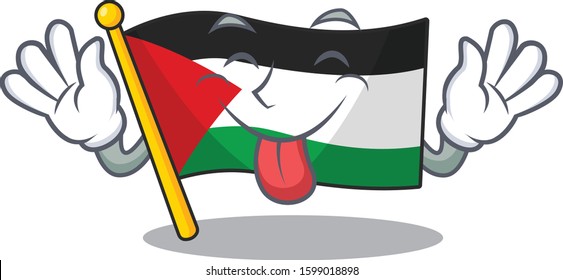 Funny face Flag palestine Scroll mascot design with Tongue out