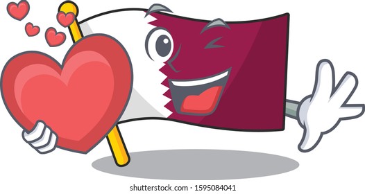 Funny Face flag qatar Scroll cartoon character With heart