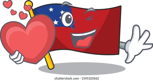 Funny Face flag samoa Scroll cartoon character With heart