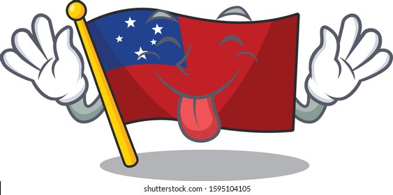 Funny face flag samoa Scroll mascot design with Tongue out