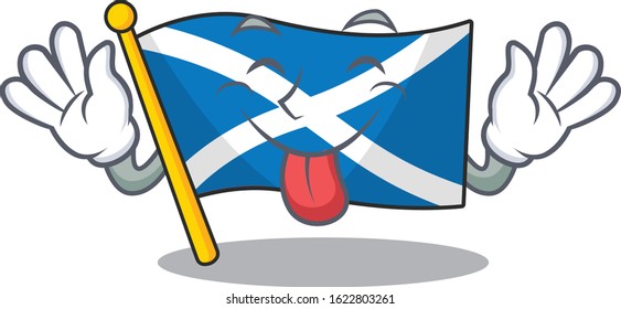 Funny face flag scotland Scroll mascot design with Tongue out