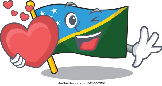 Funny Face flag solomon island Scroll cartoon character With heart