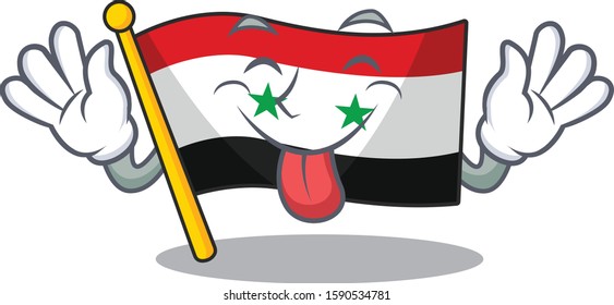 Funny face flag syria Scroll mascot design with Tongue out