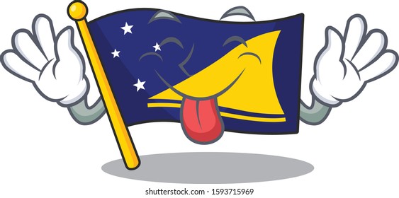 Funny face flag tokelau Scroll mascot design with Tongue out