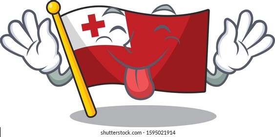 Funny face flag tonga Scroll mascot design with Tongue out