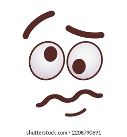 Funny face flat picture. Cartoon comic cute caricature characters with eyes and mouth isolated on white background vector illustration. Feeling expression and communication concept