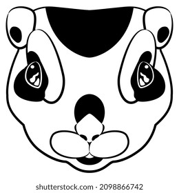 Funny face of a flying squirrel. Rodent mask. Animal portrait. Cartoon style. Black and white silhouette.