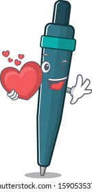Funny Face Fountain Pen Scroll Cartoon Character With Heart