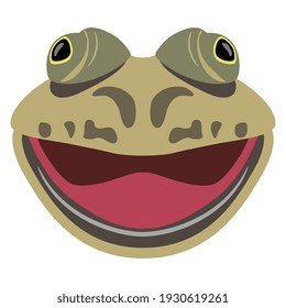 Funny face of a frog with open mouth. Cartoon style.