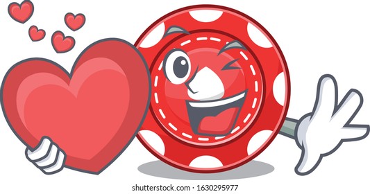 Funny Face gambling chips cartoon character holding a heart