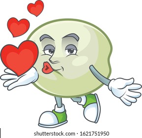 Funny Face green hoppang cartoon character holding a heart