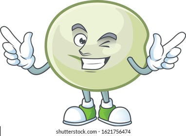 Funny face green hoppang cartoon character style with Wink eye