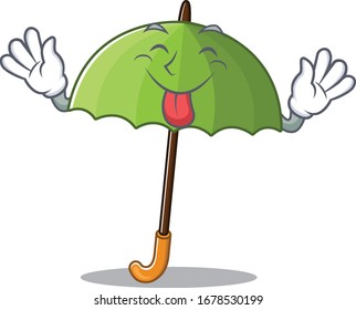 Funny face green umbrella mascot design style with tongue out