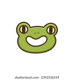 Funny face or head frog with a wide smile. Kawaii toad character. Crazy cartoon animal. Happy froggy. Colorful vector illustration on white background