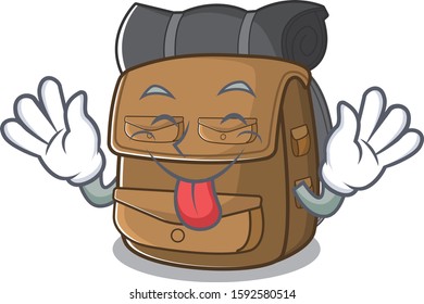 Funny face hiking backpack Scroll mascot design with Tongue out