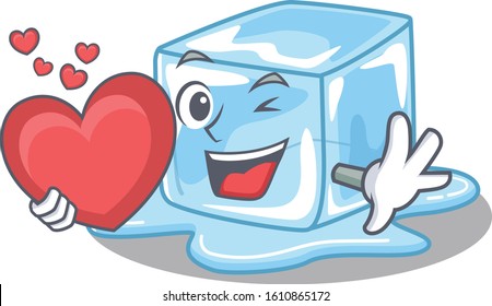 Funny Face Ice Cube Cartoon Character Holding A Heart