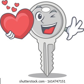 Funny Face key cartoon character holding a heart