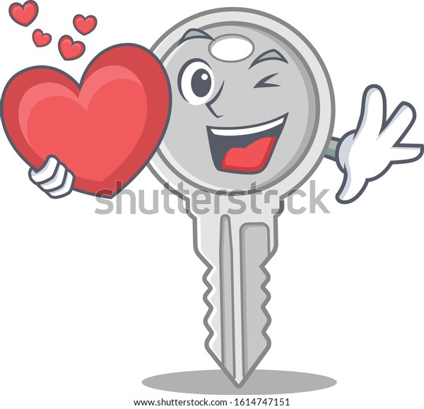 Funny Face key\
cartoon character holding a\
heart