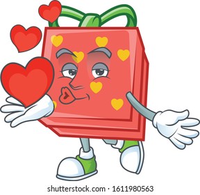 Funny Face love gift red cartoon character holding a heart