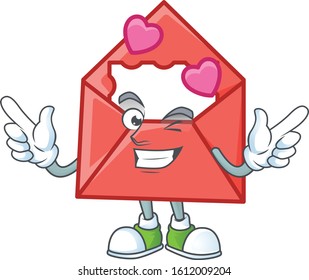 Funny face love letter cartoon character style with Wink eye