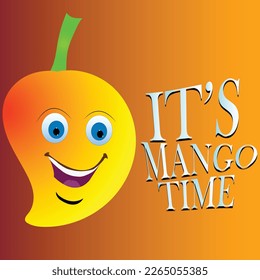 Funny face making of mango vector art with 'its mango time' text, mango vector art for mango factory, kids books design, advertisement, business poster, fruit cartoon face vector illustration 8