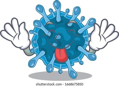 Gracioso estilo de diseño de mascota microscópica de la corona con la lengua afuera